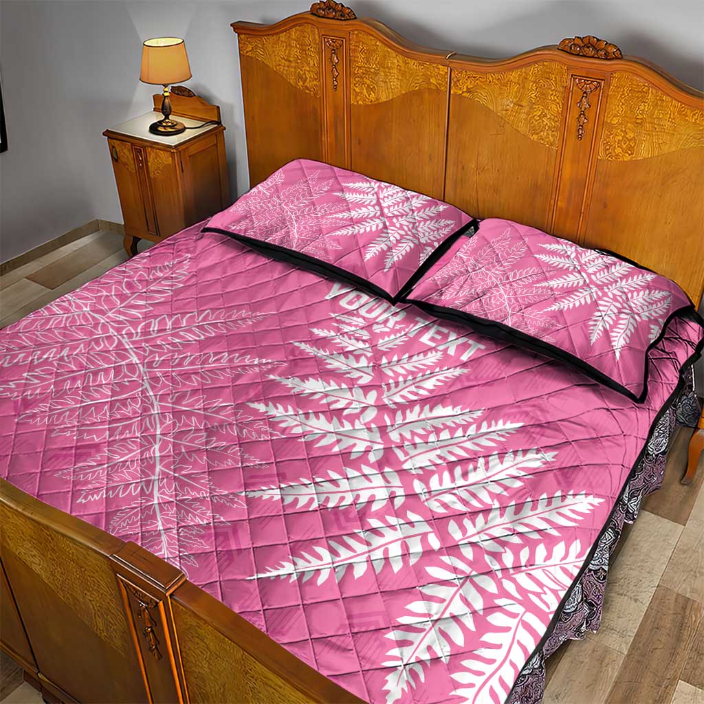 New Zealand Lawn Bowls Breast Cancer Personalized Quilt Bed Set Wrap-Around Silver Fern - Polynesian Pride