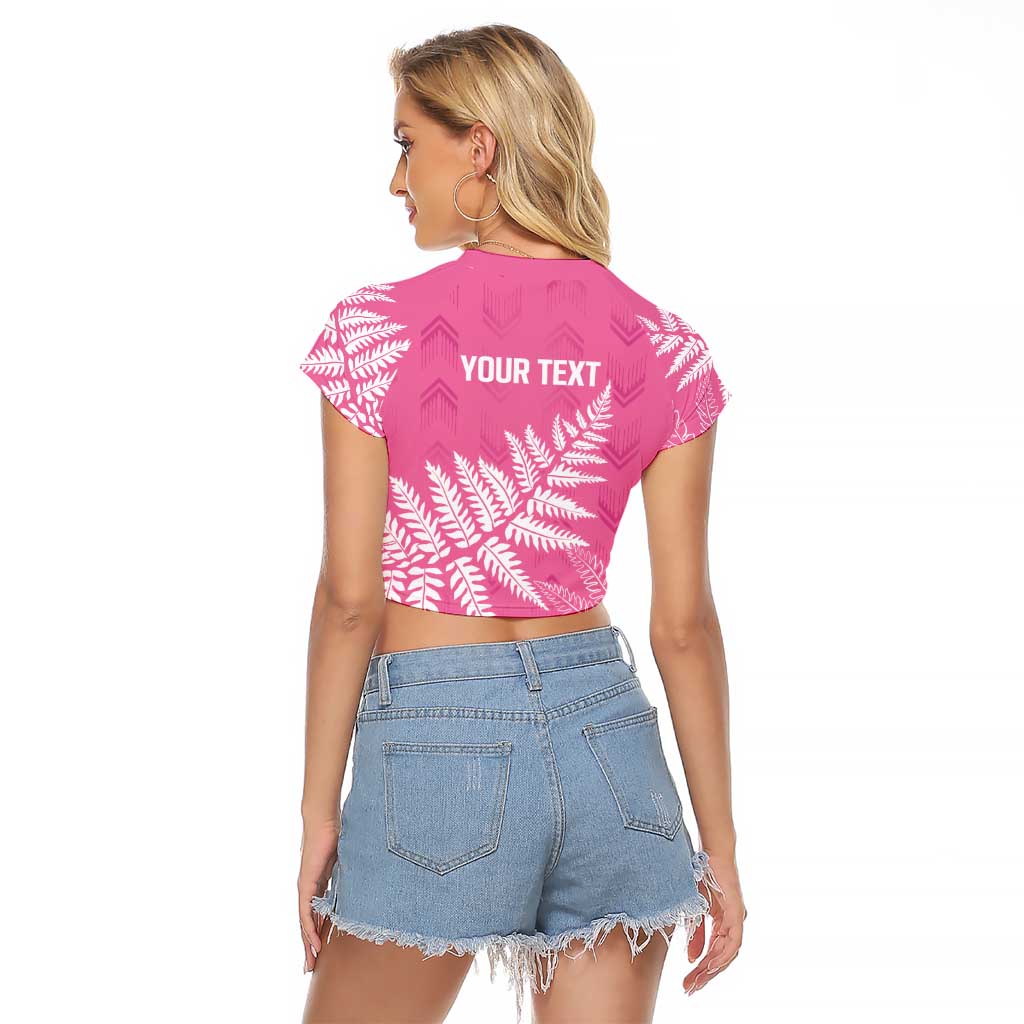 New Zealand Lawn Bowls Breast Cancer Personalized Raglan Cropped T Shirt Wrap-Around Silver Fern - Polynesian Pride