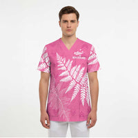 New Zealand Lawn Bowls Breast Cancer Personalized Scrub Top Wrap-Around Silver Fern - Polynesian Pride