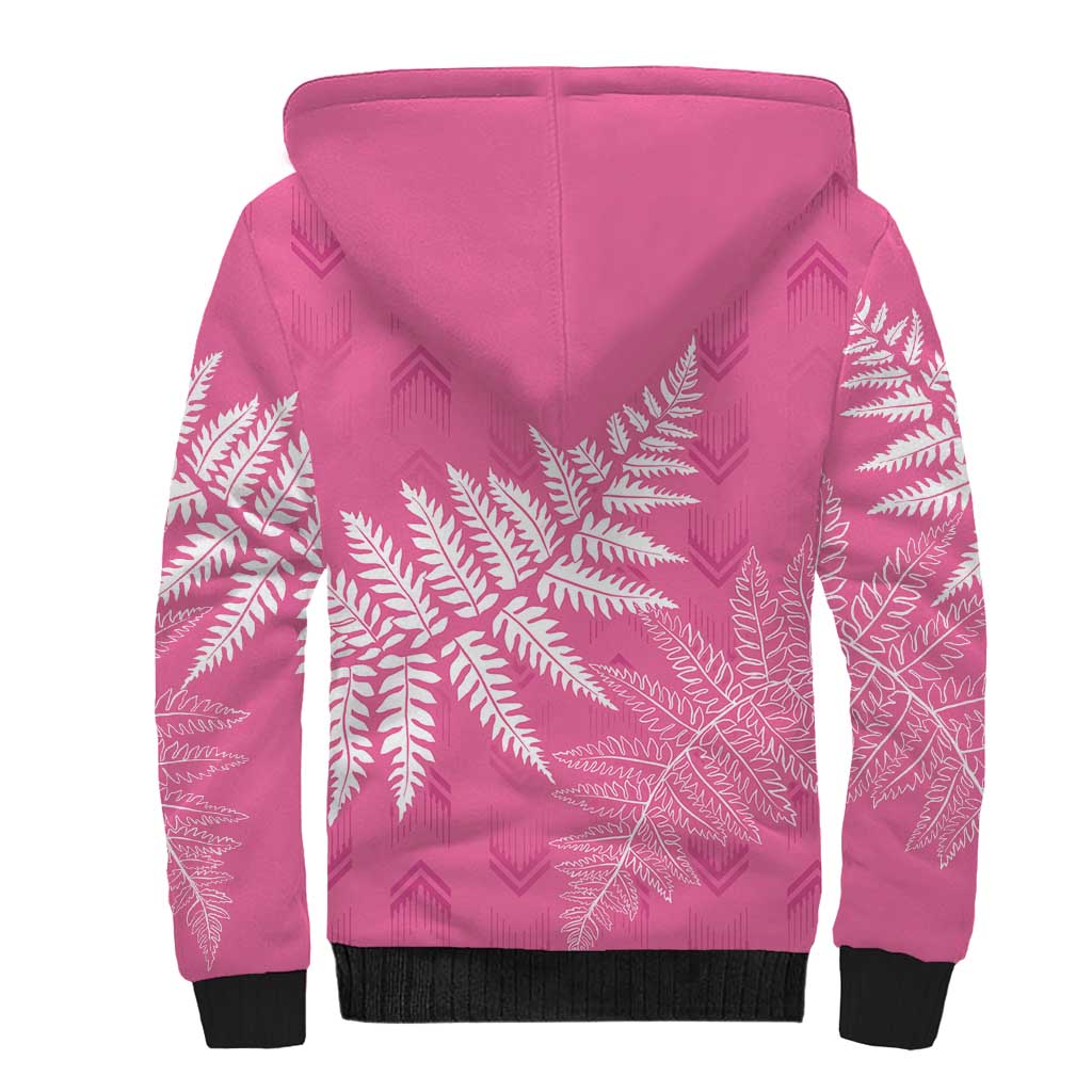 New Zealand Lawn Bowls Breast Cancer Personalized Sherpa Hoodie Wrap-Around Silver Fern - Polynesian Pride