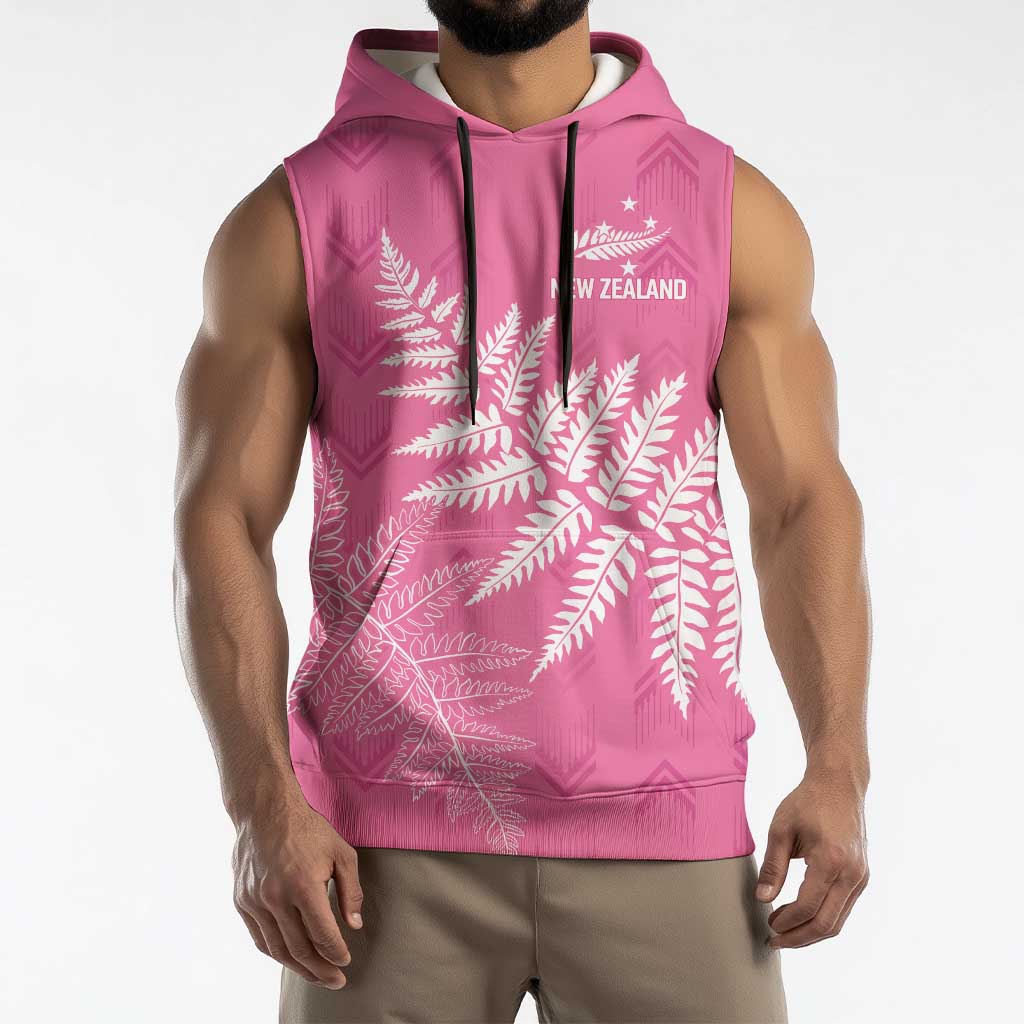 New Zealand Lawn Bowls Breast Cancer Personalized Sleeveless Hoodie Wrap-Around Silver Fern - Polynesian Pride