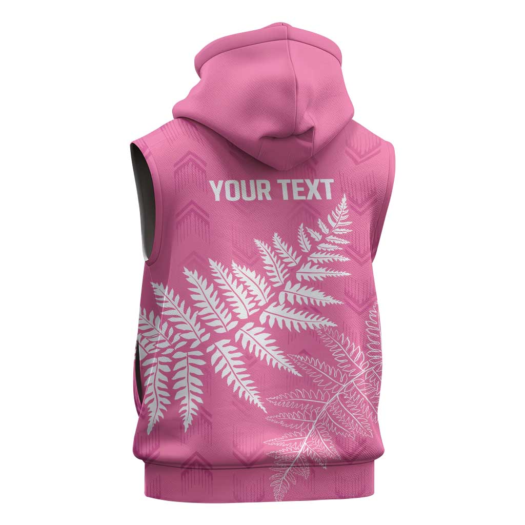 New Zealand Lawn Bowls Breast Cancer Personalized Sleeveless Zip Hoodie Wrap-Around Silver Fern - Polynesian Pride