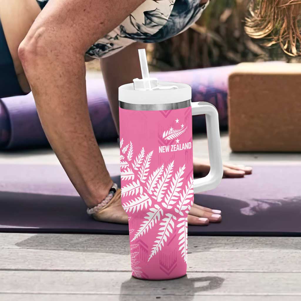 New Zealand Lawn Bowls Breast Cancer Personalized Tumbler With Handle Wrap-Around Silver Fern - Polynesian Pride
