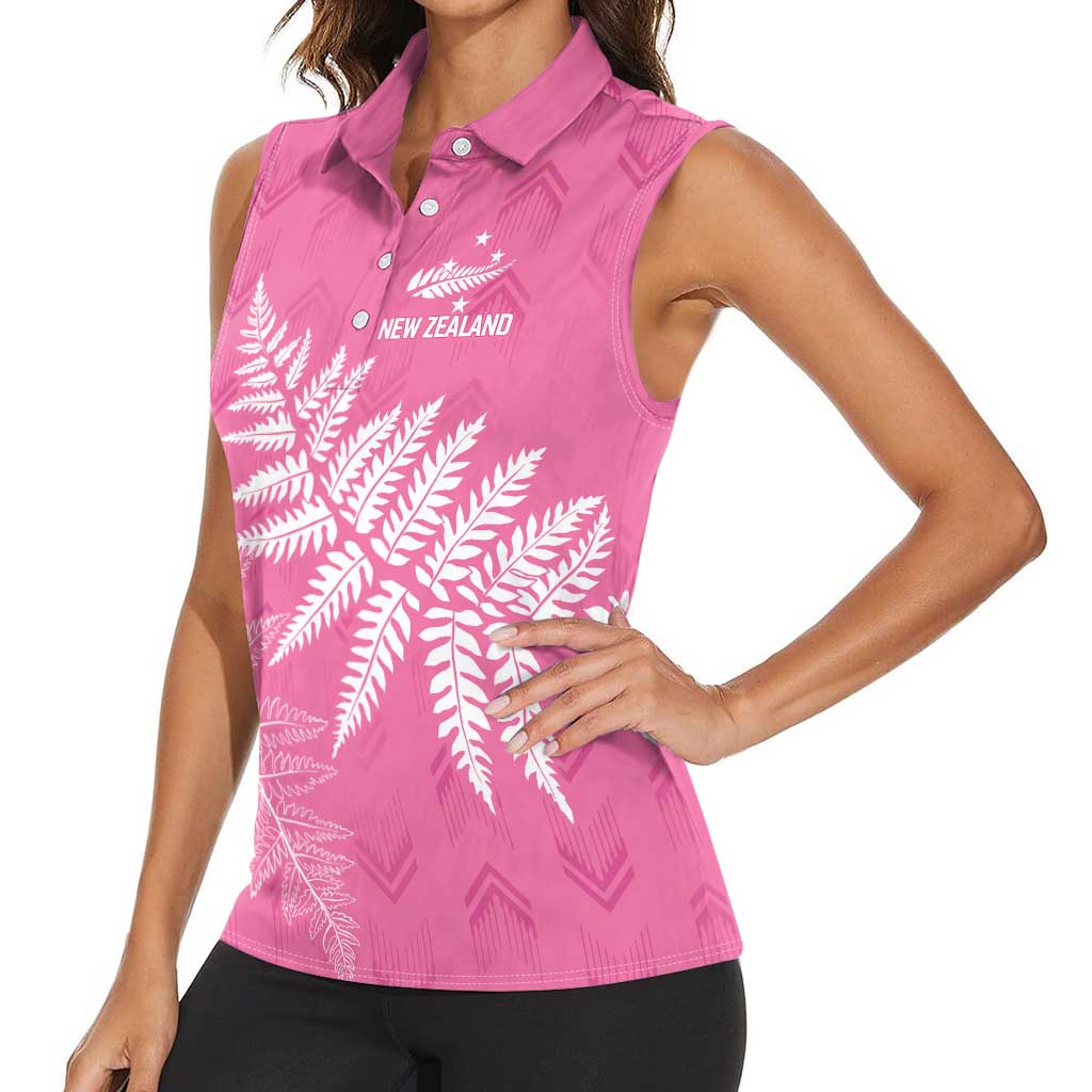 New Zealand Lawn Bowls Breast Cancer Personalized Women Sleeveless Polo Shirt Wrap-Around Silver Fern - Polynesian Pride