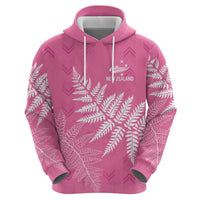 New Zealand Lawn Bowls Breast Cancer Personalized Zip Hoodie Wrap-Around Silver Fern - Polynesian Pride