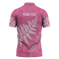 New Zealand Lawn Bowls Breast Cancer Personalized Zipper Polo Shirt Wrap-Around Silver Fern - Polynesian Pride