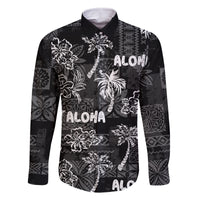 Aloha Vintage Quilt Family Matching Long Sleeve Bodycon Dress and Hawaiian Shirt Hawaiian Seamless - Black LT7 Dad's Shirt - Long Sleeve Black - Polynesian Pride