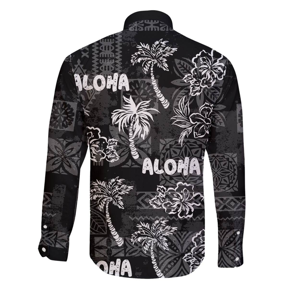 Aloha Vintage Quilt Family Matching Long Sleeve Bodycon Dress and Hawaiian Shirt Hawaiian Seamless - Black LT7 - Polynesian Pride