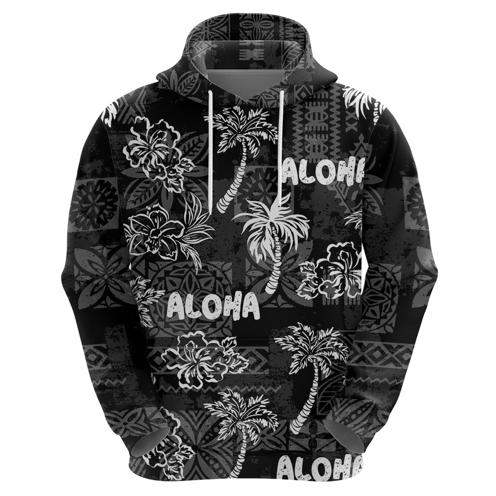 Aloha Vintage Quilt Hoodie Hawaiian Seamless - Black LT7 - Polynesian Pride