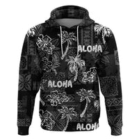 Aloha Vintage Quilt Zip Hoodie Hawaiian Seamless - Black LT7 Pullover Hoodie Black - Polynesian Pride