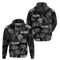 Aloha Vintage Quilt Zip Hoodie Hawaiian Seamless - Black LT7 - Polynesian Pride