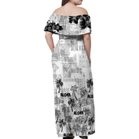 Aloha Vintage Quilt Family Matching Off Shoulder Maxi Dress and Hawaiian Shirt Hawaiian Seamless - White LT7 - Polynesian Pride
