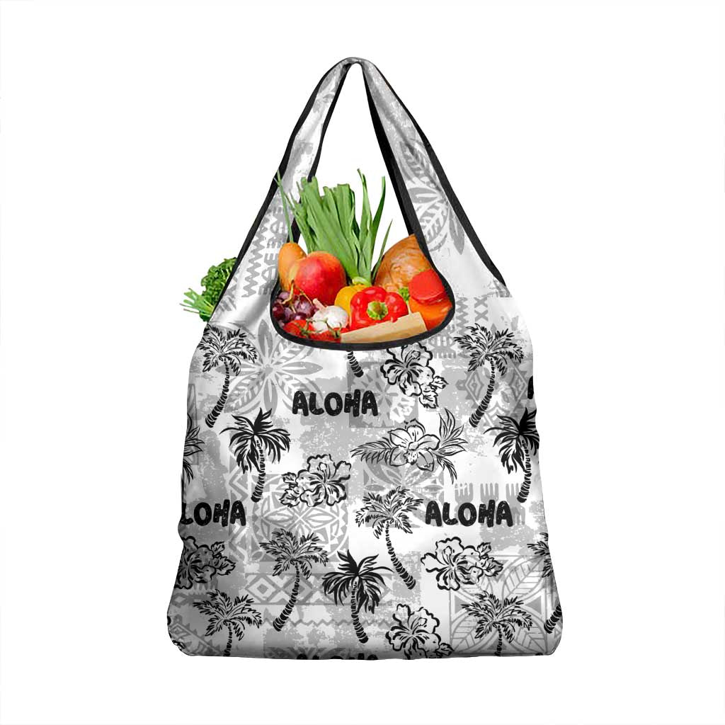 Aloha Vintage Quilt Grocery Bag Hawaiian Seamless - White LT7 1-pack One Size White - Polynesian Pride
