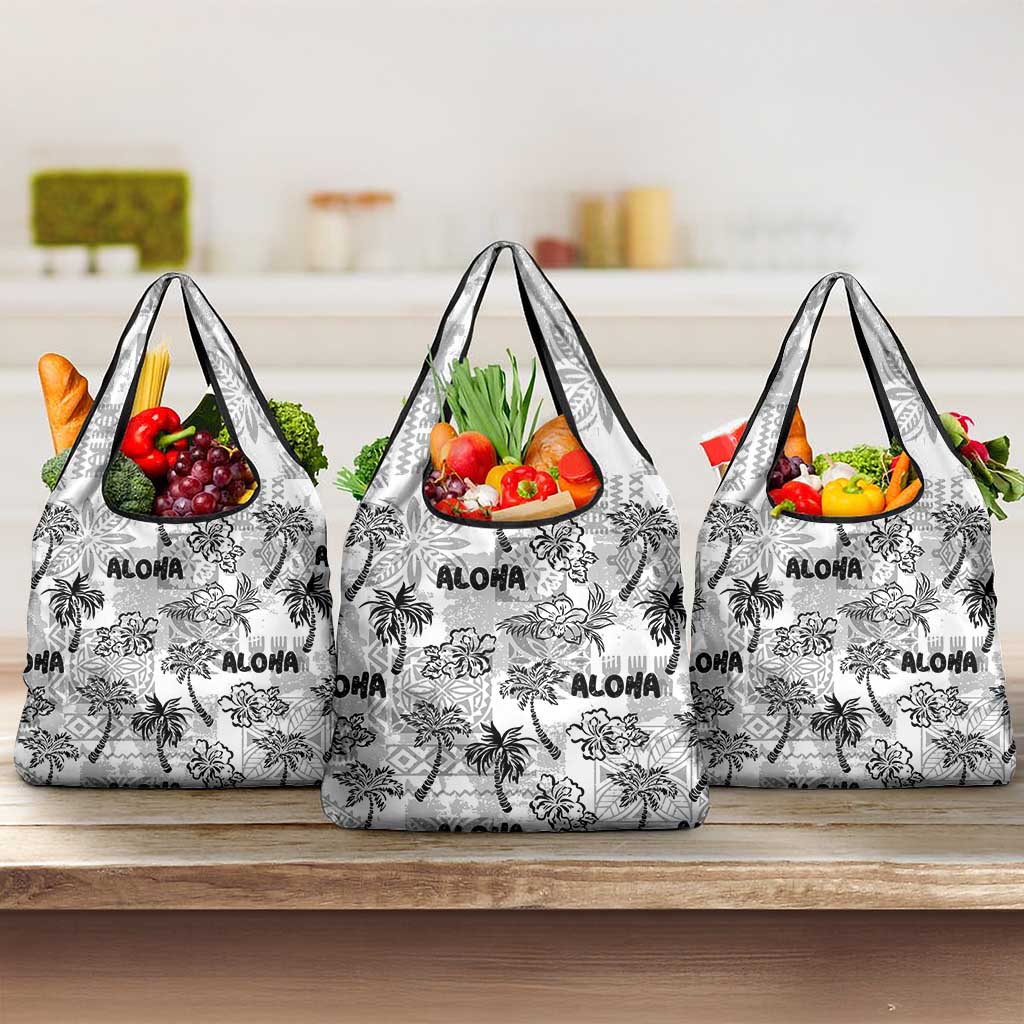 Aloha Vintage Quilt Grocery Bag Hawaiian Seamless - White LT7 3-pack One Size White - Polynesian Pride