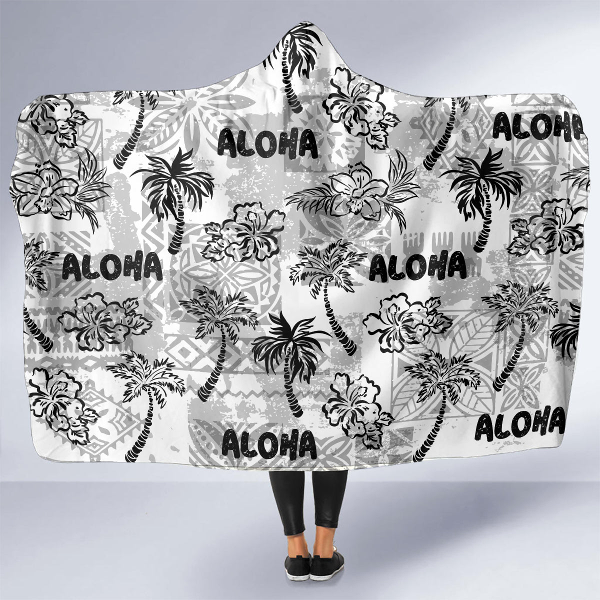 Aloha Vintage Quilt Hooded Blanket Hawaiian Seamless - White LT7 - Polynesian Pride