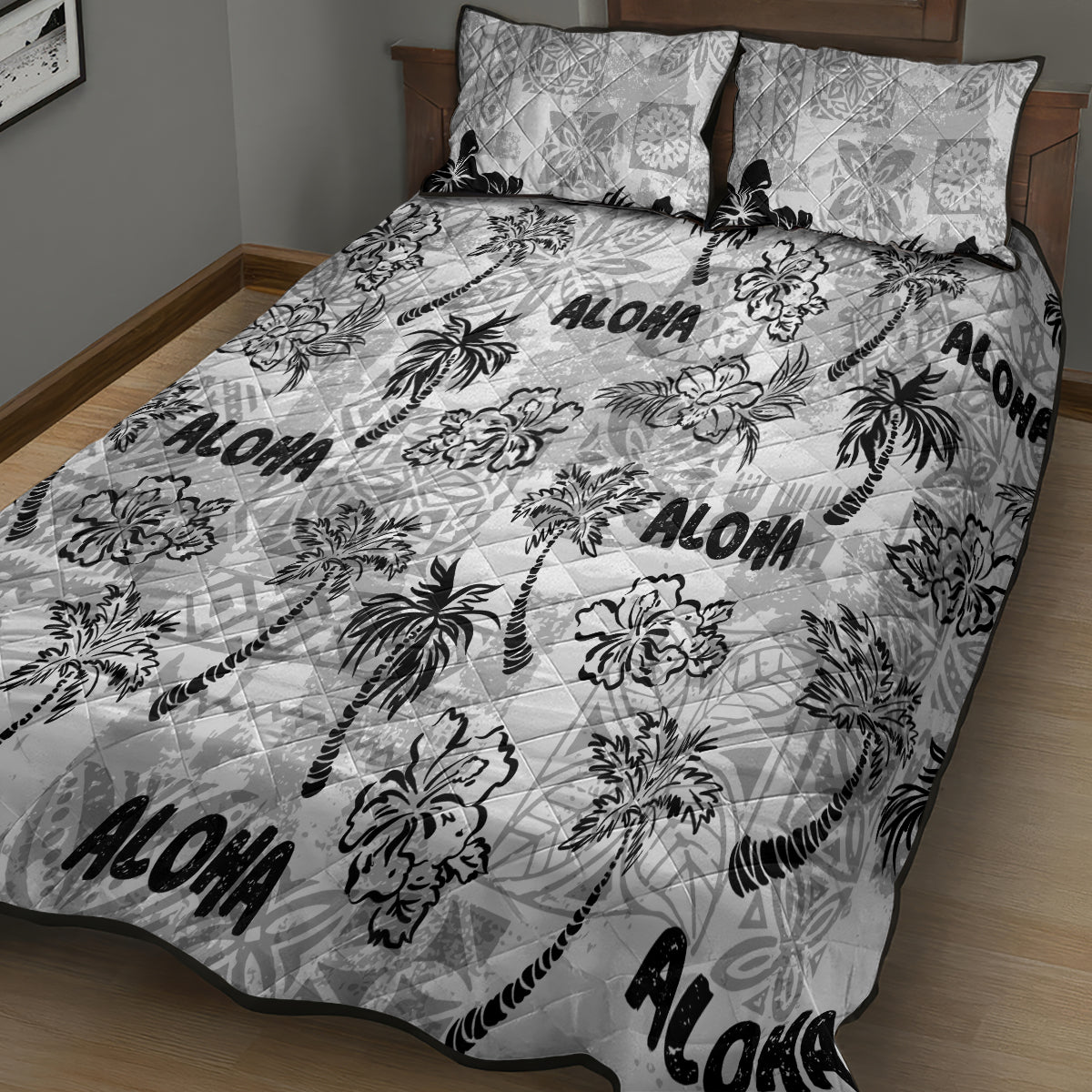 Aloha Vintage Quilt Quilt Bed Set Hawaiian Seamless - White LT7 - Polynesian Pride