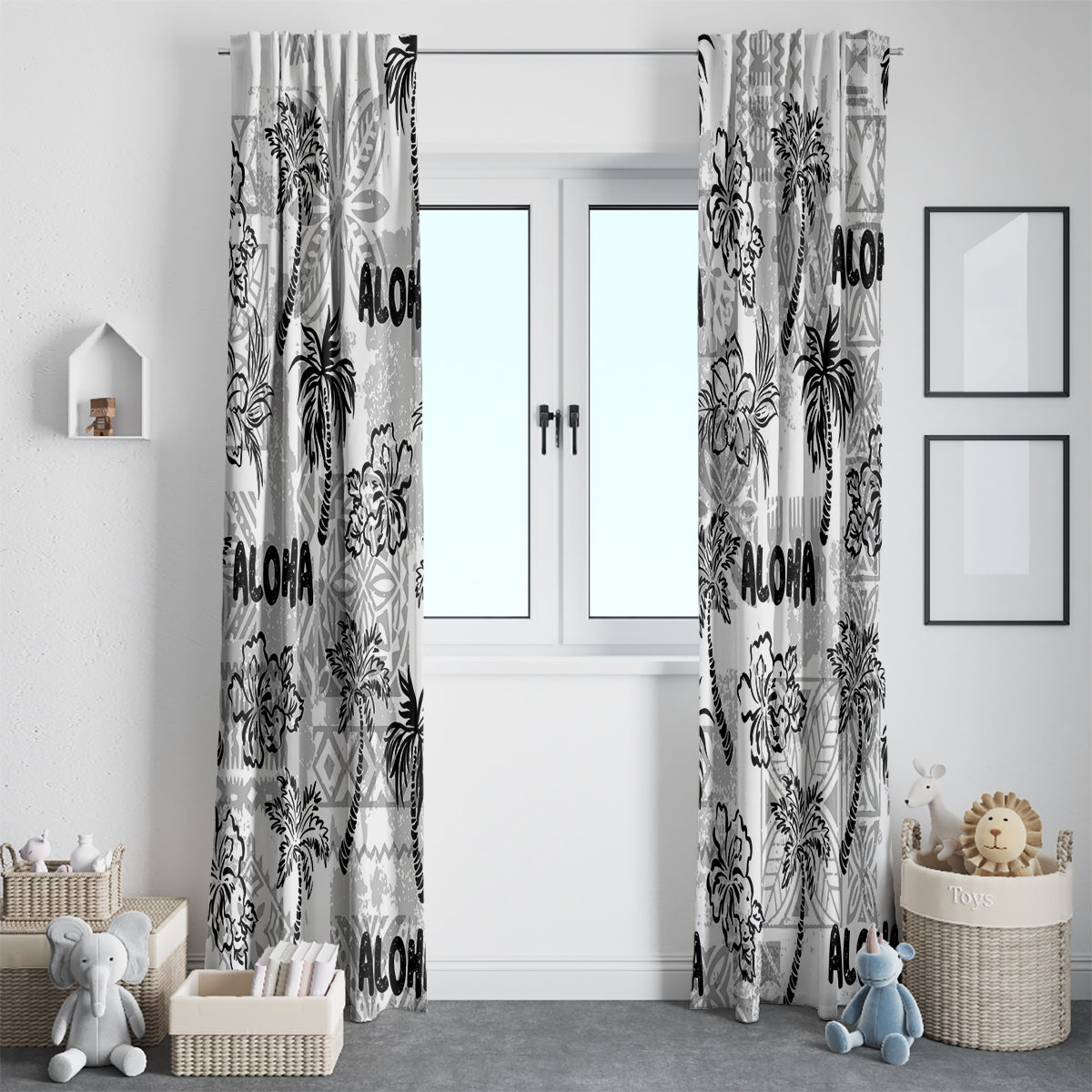 Aloha Vintage Quilt Window Curtain Hawaiian Seamless - White LT7 - Polynesian Pride