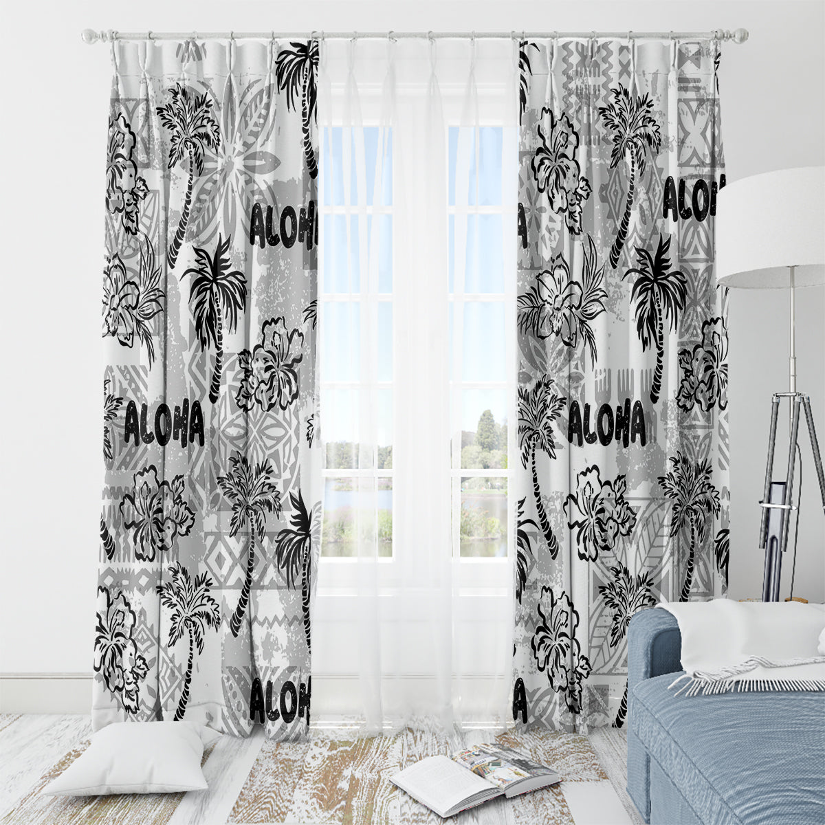 Aloha Vintage Quilt Window Curtain Hawaiian Seamless - White LT7 - Polynesian Pride