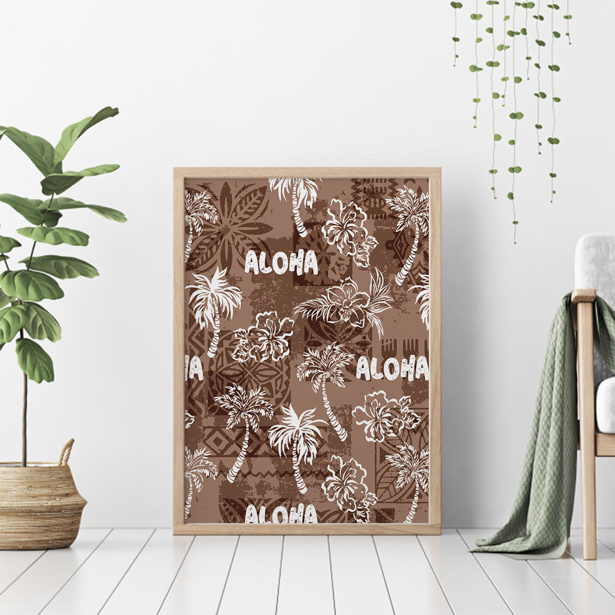 Aloha Vintage Quilt Canvas Wall Art Hawaiian Seamless - Brown LT7 - Polynesian Pride