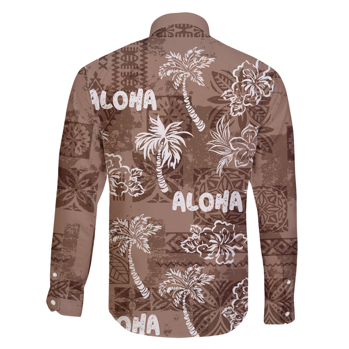Aloha Vintage Quilt Family Matching Off Shoulder Long Sleeve Dress and Hawaiian Shirt Hawaiian Seamless - Brown LT7 - Polynesian Pride