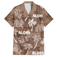 Aloha Vintage Quilt Family Matching Off Shoulder Maxi Dress and Hawaiian Shirt Hawaiian Seamless - Brown LT7 Dad's Shirt - Short Sleeve Brown - Polynesian Pride
