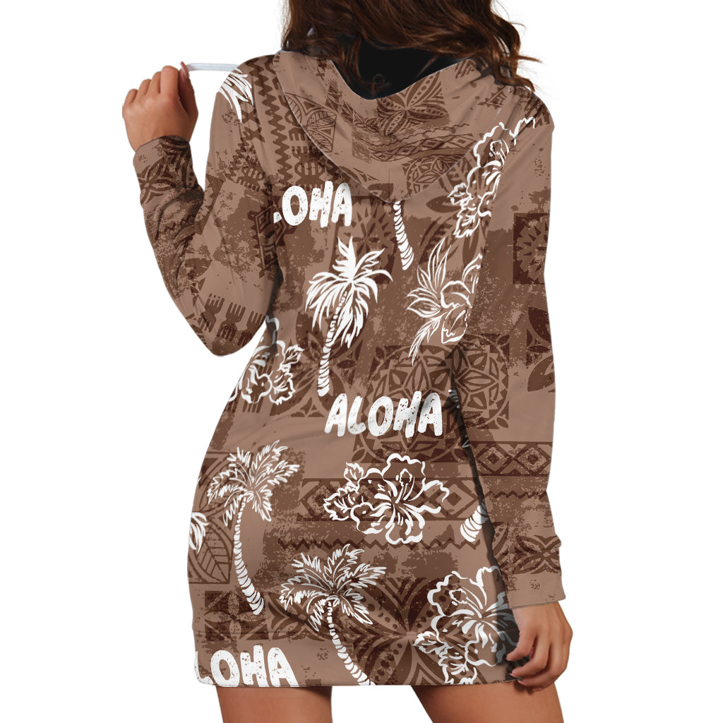 Aloha Vintage Quilt Hoodie Dress Hawaiian Seamless - Brown LT7 - Polynesian Pride