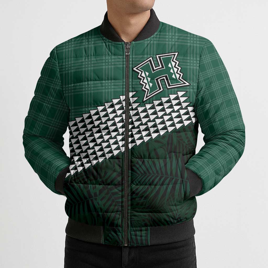 Rainbow Warriors Hawaii Personalized Palaka Bomber Puffer Jacket - Polynesian Pride