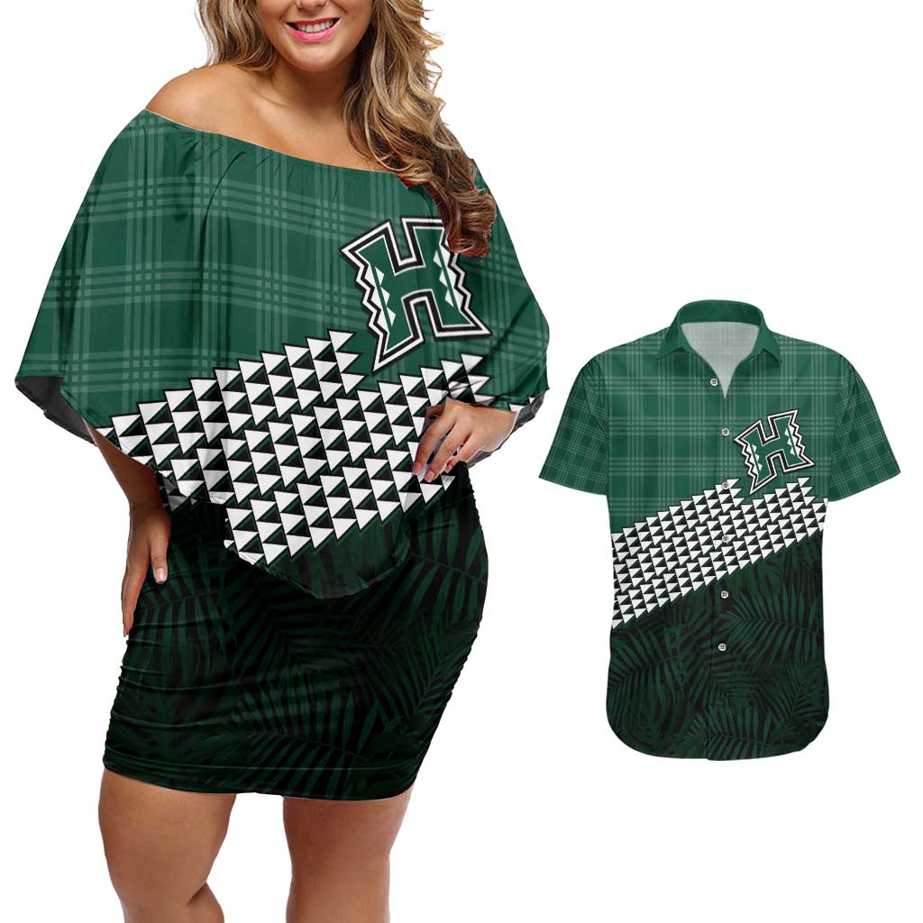 Rainbow Warriors Hawaii Personalized Palaka Couples Matching Off Shoulder Short Dress and Hawaiian Shirt - Polynesian Pride