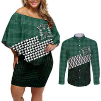 Rainbow Warriors Hawaii Personalized Palaka Couples Matching Off Shoulder Short Dress and Long Sleeve Button Shirt - Polynesian Pride