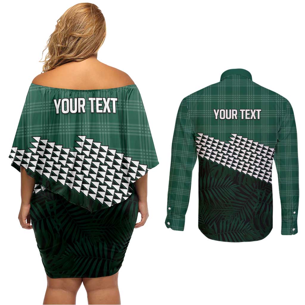 Rainbow Warriors Hawaii Personalized Palaka Couples Matching Off Shoulder Short Dress and Long Sleeve Button Shirt - Polynesian Pride