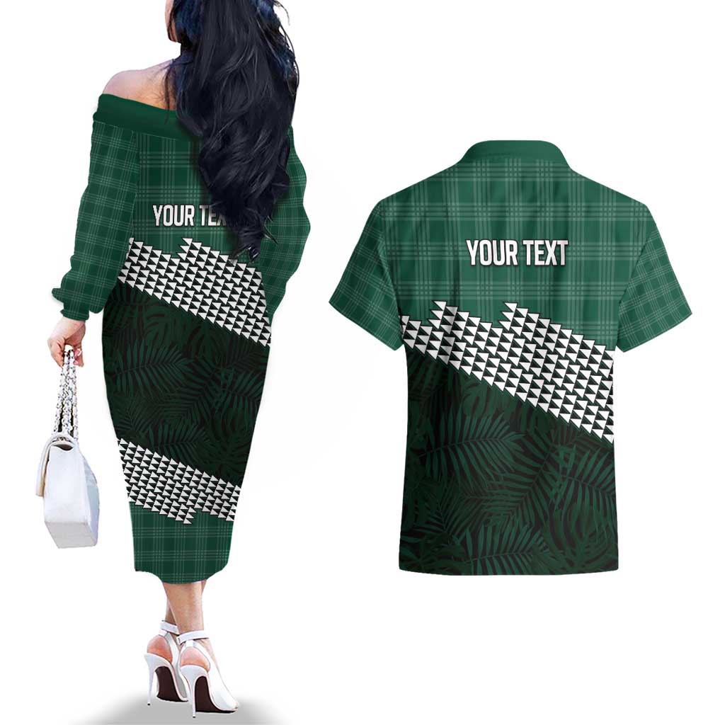 Rainbow Warriors Hawaii Personalized Palaka Couples Matching Off The Shoulder Long Sleeve Dress and Hawaiian Shirt - Polynesian Pride