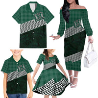 Rainbow Warriors Hawaii Personalized Palaka Family Matching Off The Shoulder Long Sleeve Dress and Hawaiian Shirt - Polynesian Pride