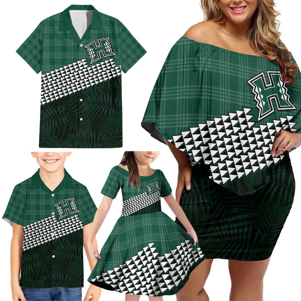 Rainbow Warriors Hawaii Personalized Palaka Family Matching Off Shoulder Short Dress and Hawaiian Shirt - Polynesian Pride