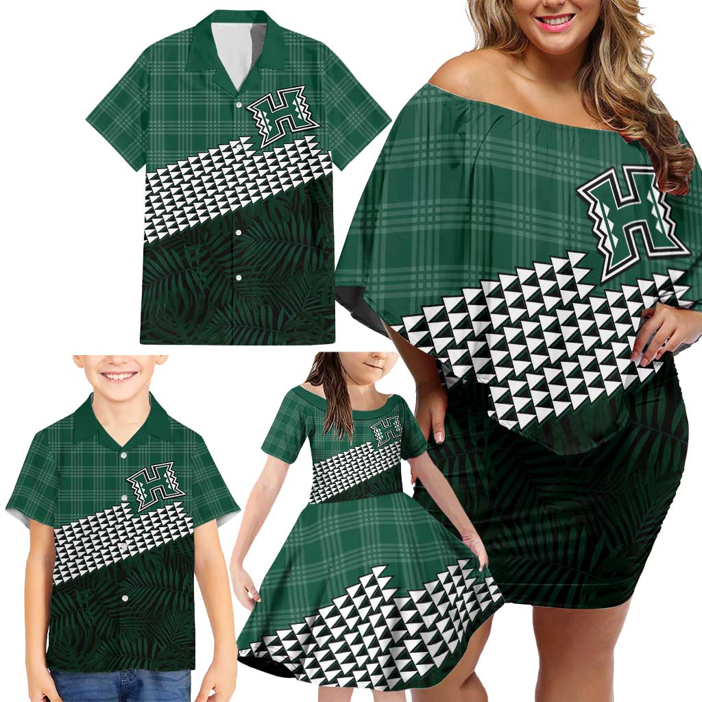Rainbow Warriors Hawaii Personalized Palaka Family Matching Off Shoulder Short Dress and Hawaiian Shirt LT7 - Polynesian Pride