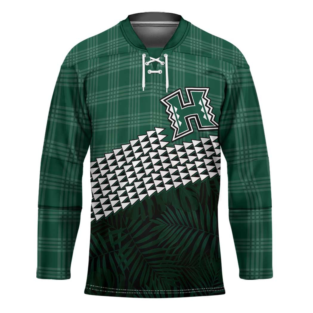 Rainbow Warriors Hawaii Personalized Palaka Hockey Jersey LT7 Unisex Green - Polynesian Pride
