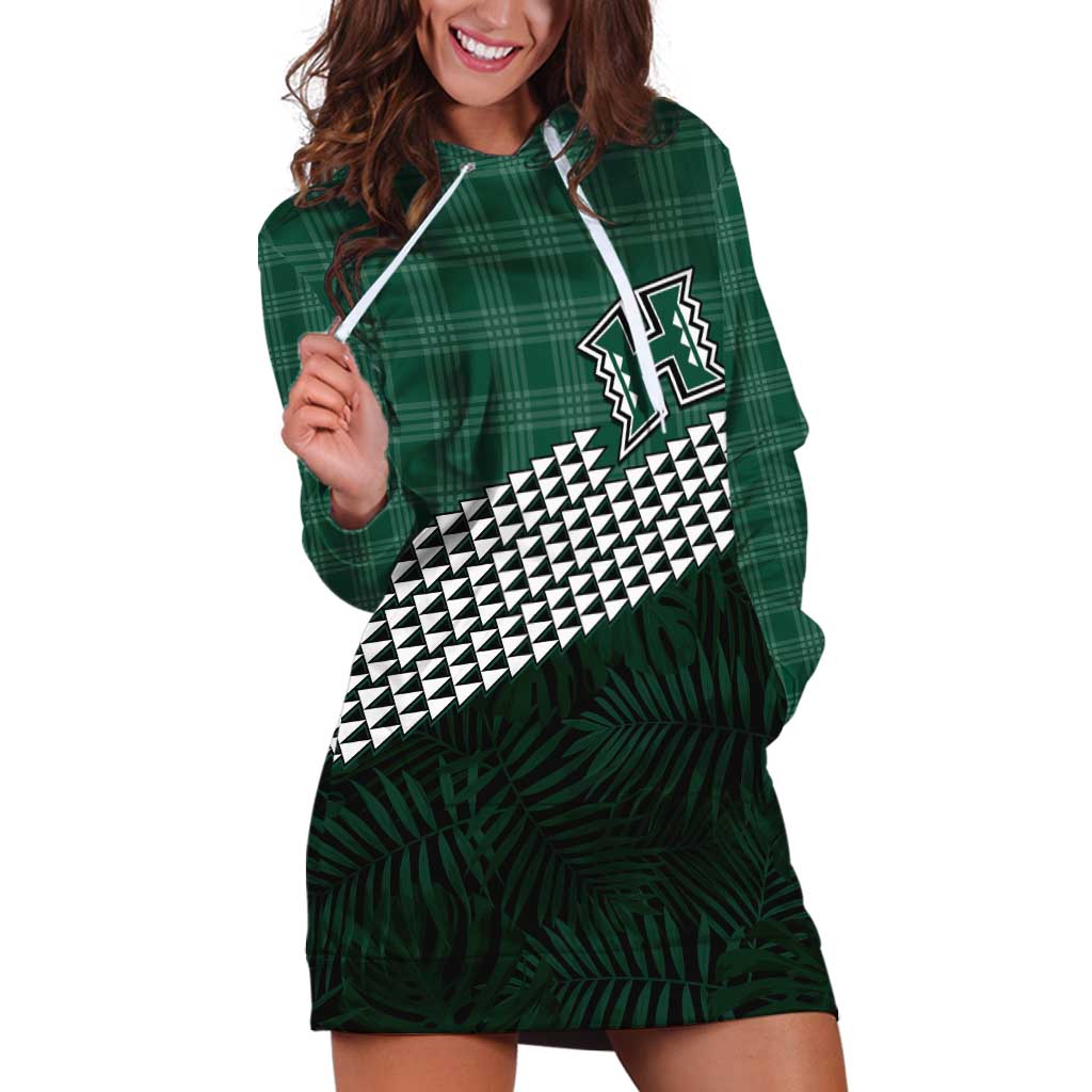 Rainbow Warriors Hawaii Personalized Palaka Hoodie Dress LT7 Green - Polynesian Pride