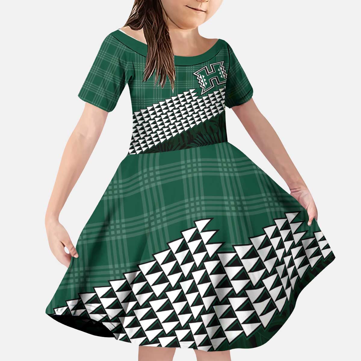 Rainbow Warriors Hawaii Personalized Palaka Kid Short Sleeve Dress LT7 KID Green - Polynesian Pride