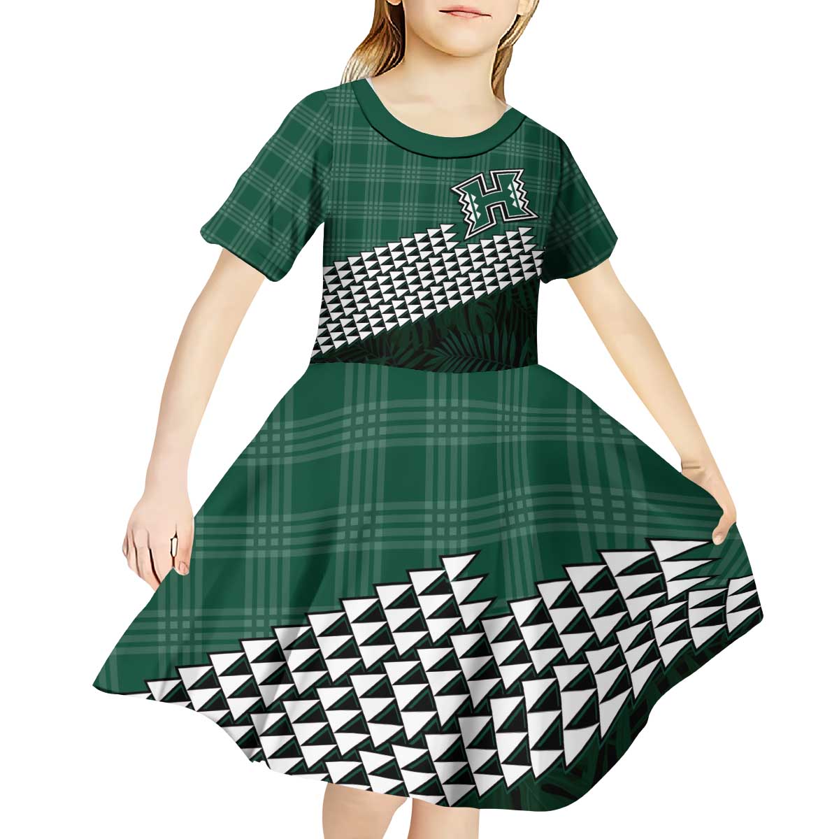 Rainbow Warriors Hawaii Personalized Palaka Kid Short Sleeve Dress - Polynesian Pride