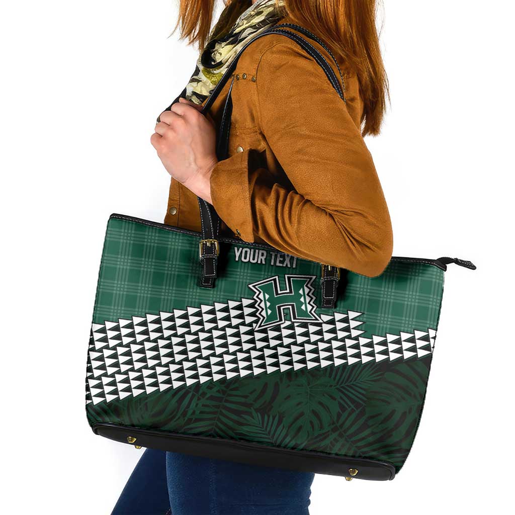 Rainbow Warriors Hawaii Personalized Palaka Leather Tote Bag LT7 Green - Polynesian Pride
