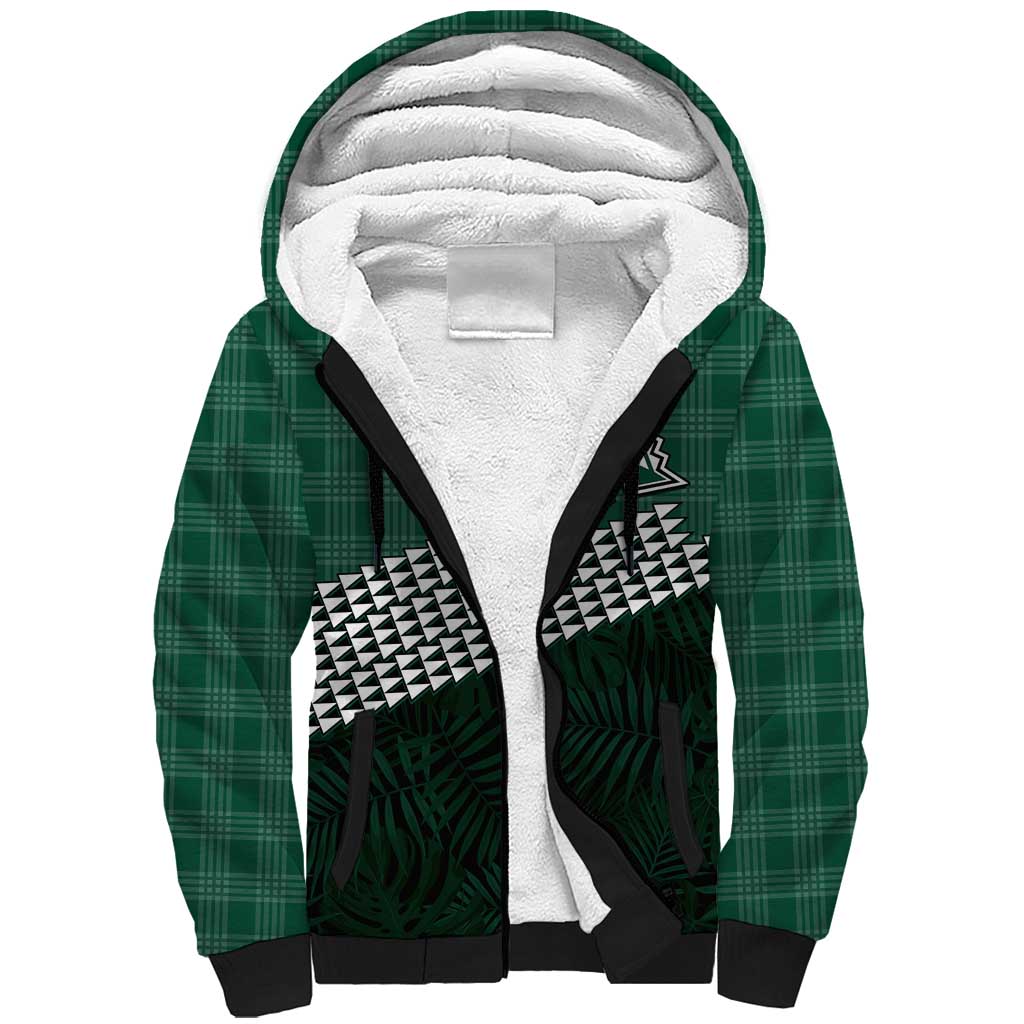Rainbow Warriors Hawaii Personalized Palaka Sherpa Hoodie LT7 Unisex Green - Polynesian Pride