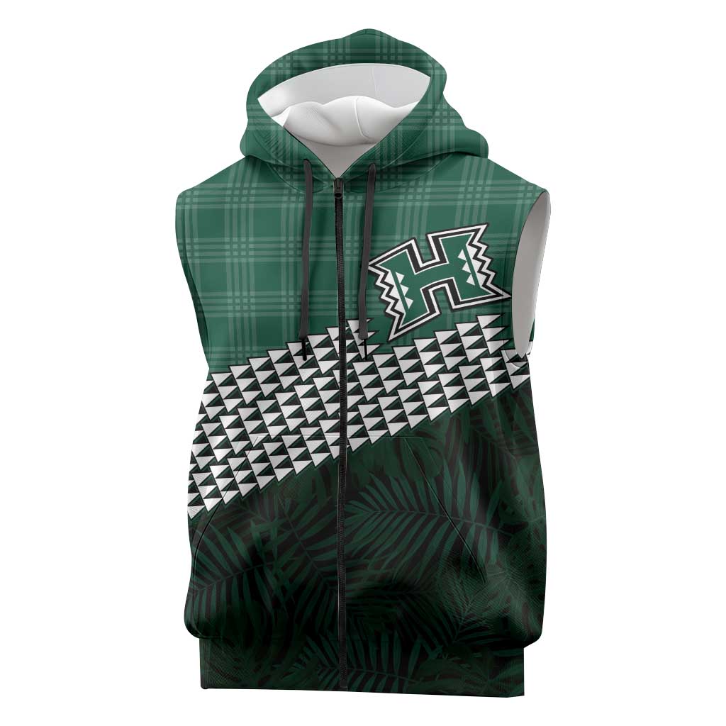 Rainbow Warriors Hawaii Personalized Palaka Sleeveless Zip Hoodie LT7 Green - Polynesian Pride