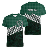 Rainbow Warriors Hawaii Personalized Palaka Women V-Neck T-Shirt - Polynesian Pride