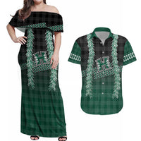 Rainbow Warriors Hawaii Palaka Couples Matching Off Shoulder Maxi Dress and Hawaiian Shirt Maile Lei - Polynesian Pride