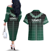 Rainbow Warriors Hawaii Palaka Couples Matching Off The Shoulder Long Sleeve Dress and Hawaiian Shirt Maile Lei - Polynesian Pride
