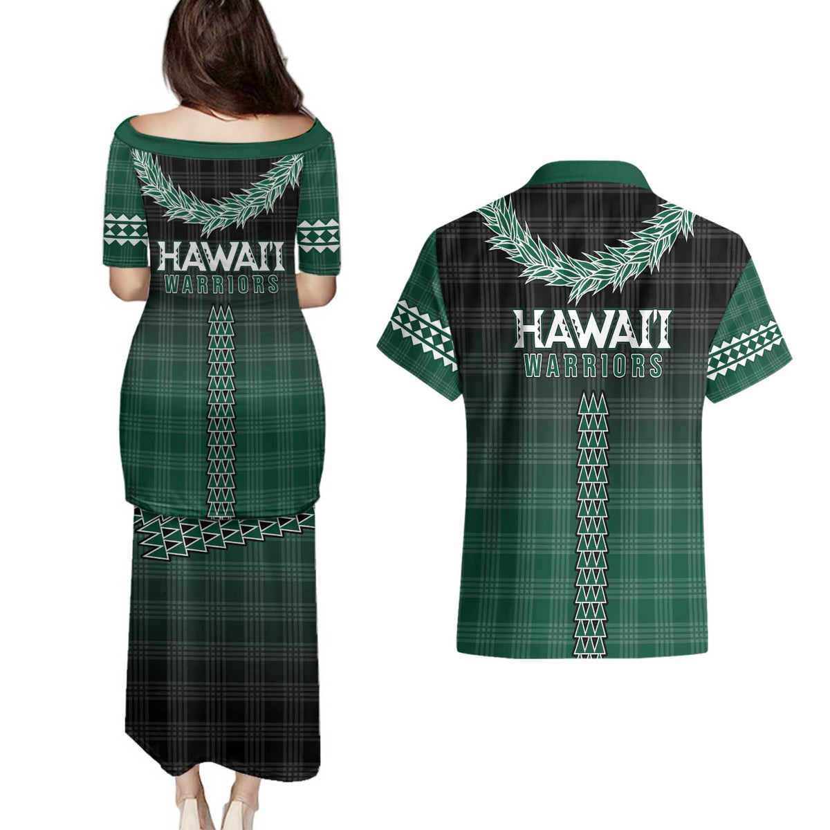 Rainbow Warriors Hawaii Palaka Couples Matching Puletasi and Hawaiian Shirt Maile Lei - Polynesian Pride