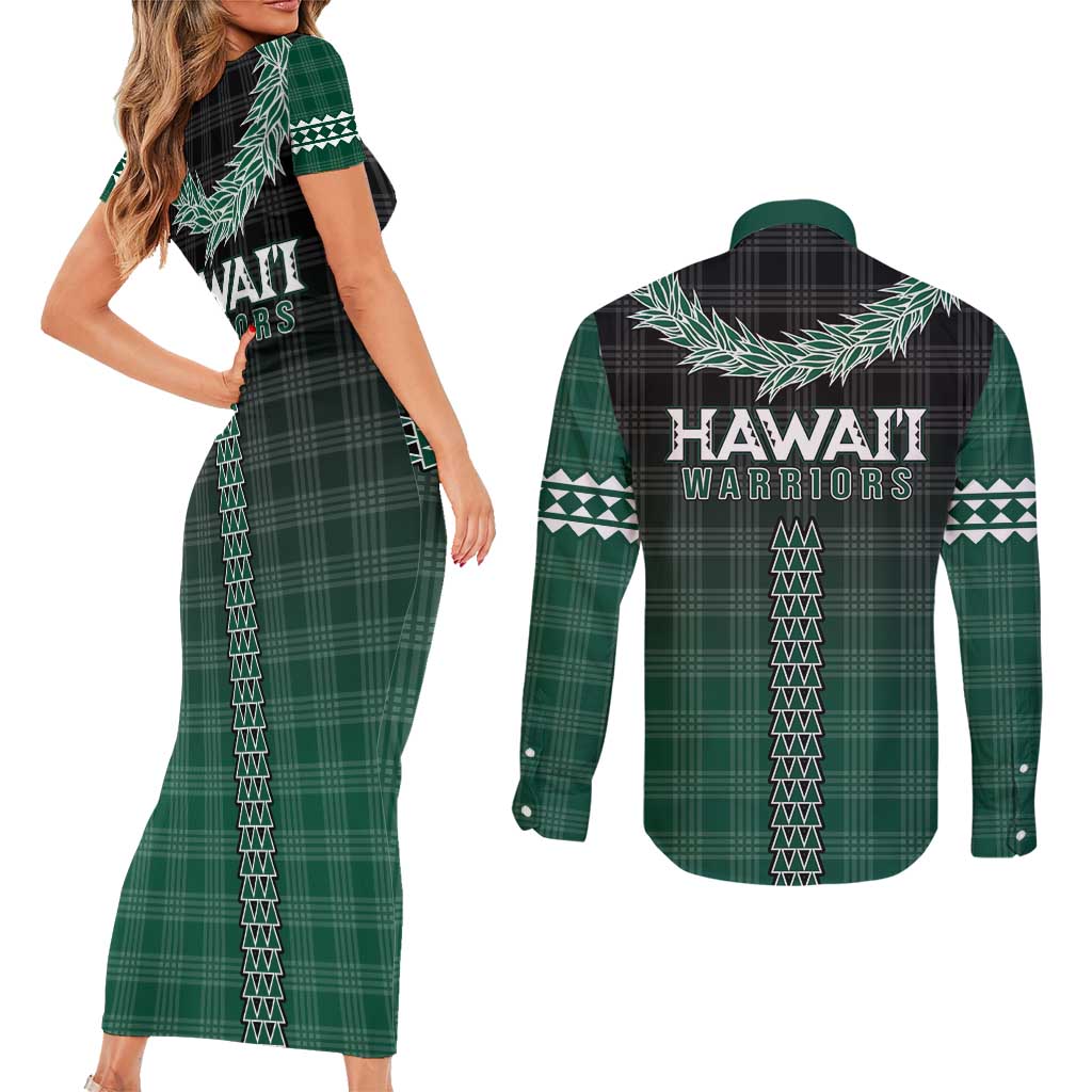 Rainbow Warriors Hawaii Palaka Couples Matching Short Sleeve Bodycon Dress and Long Sleeve Button Shirt Maile Lei - Polynesian Pride