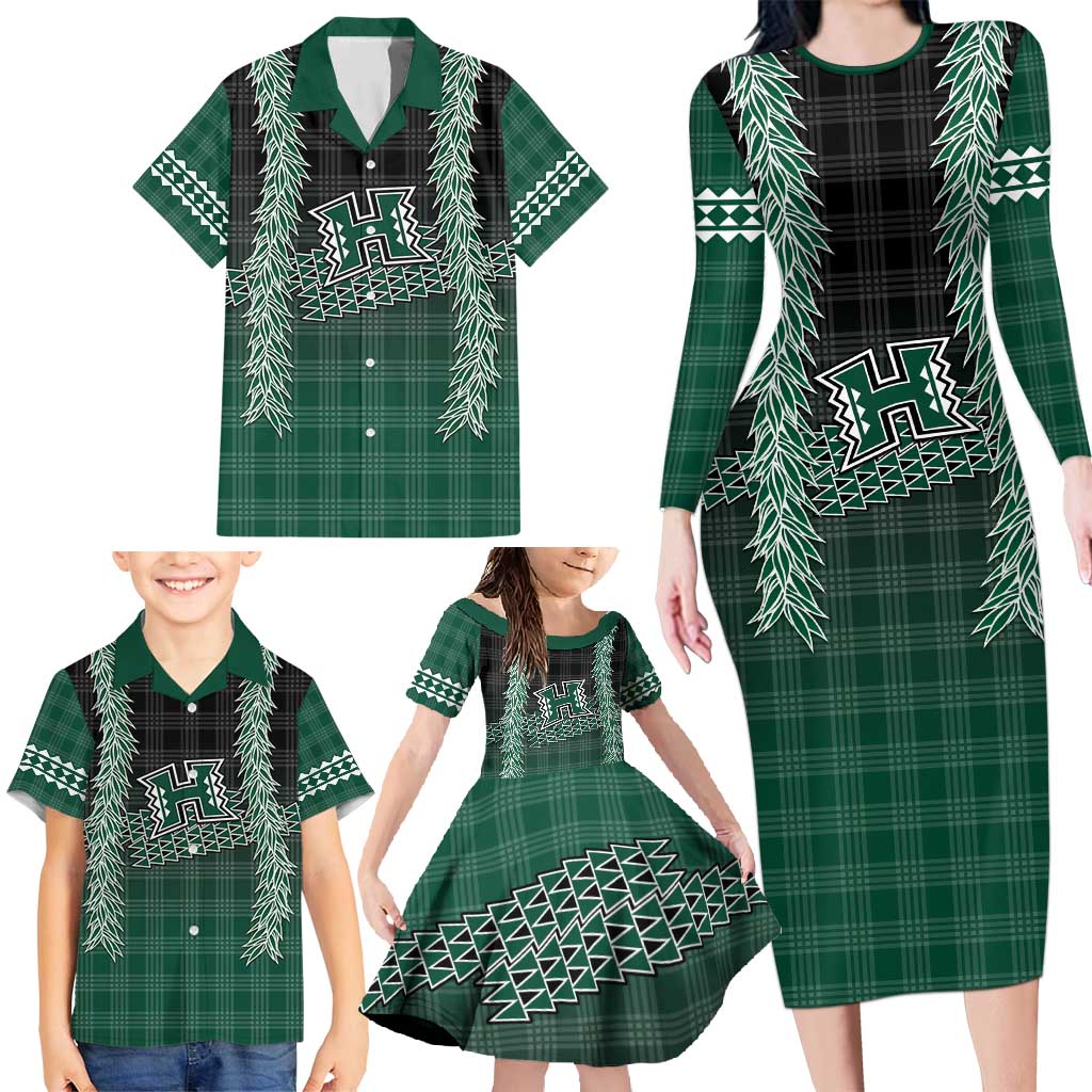 Rainbow Warriors Hawaii Palaka Family Matching Long Sleeve Bodycon Dress and Hawaiian Shirt Maile Lei - Polynesian Pride