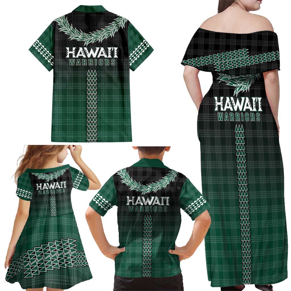 Rainbow Warriors Hawaii Palaka Family Matching Off Shoulder Maxi Dress and Hawaiian Shirt Maile Lei - Polynesian Pride