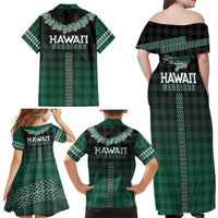 Rainbow Warriors Hawaii Palaka Family Matching Off Shoulder Maxi Dress and Hawaiian Shirt Maile Lei - Polynesian Pride