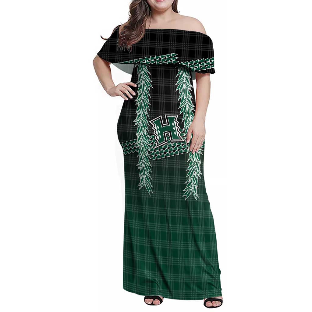 Rainbow Warriors Hawaii Palaka Family Matching Off Shoulder Maxi Dress and Hawaiian Shirt Maile Lei - Polynesian Pride